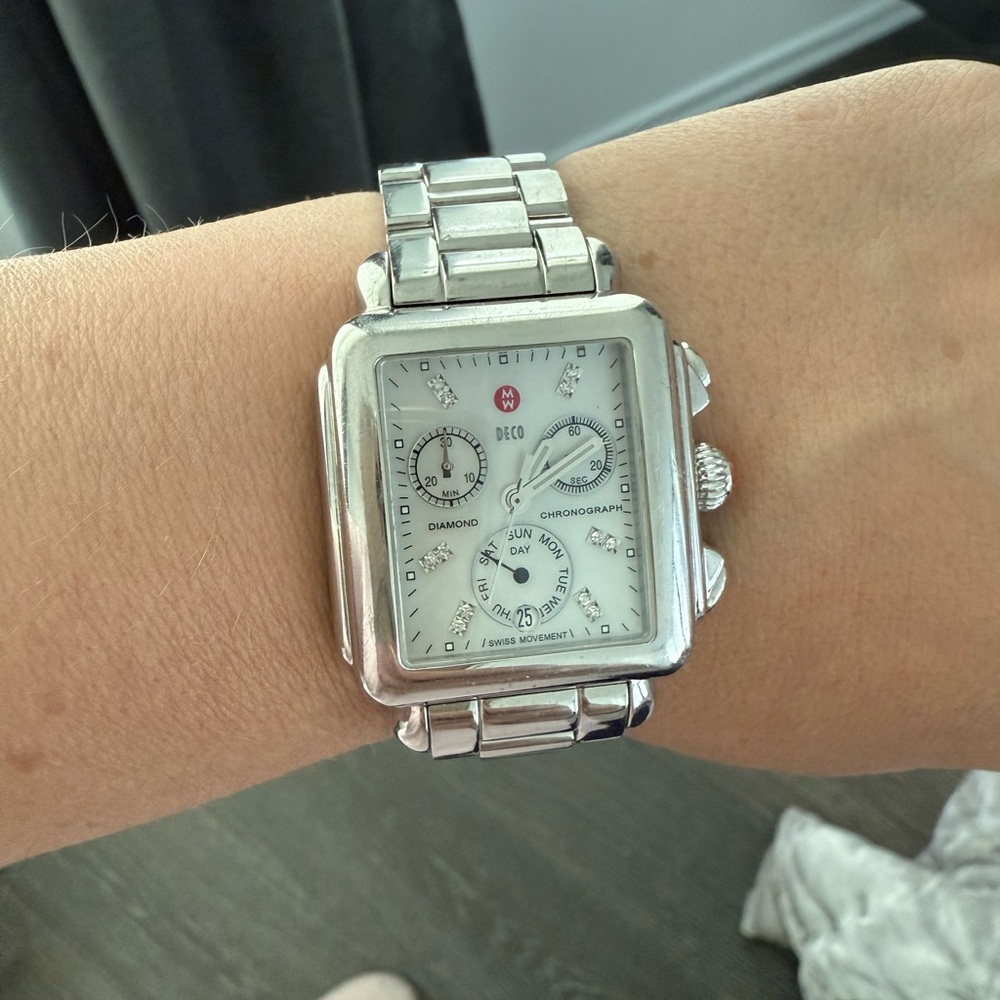 Michele Silver Deco Watch